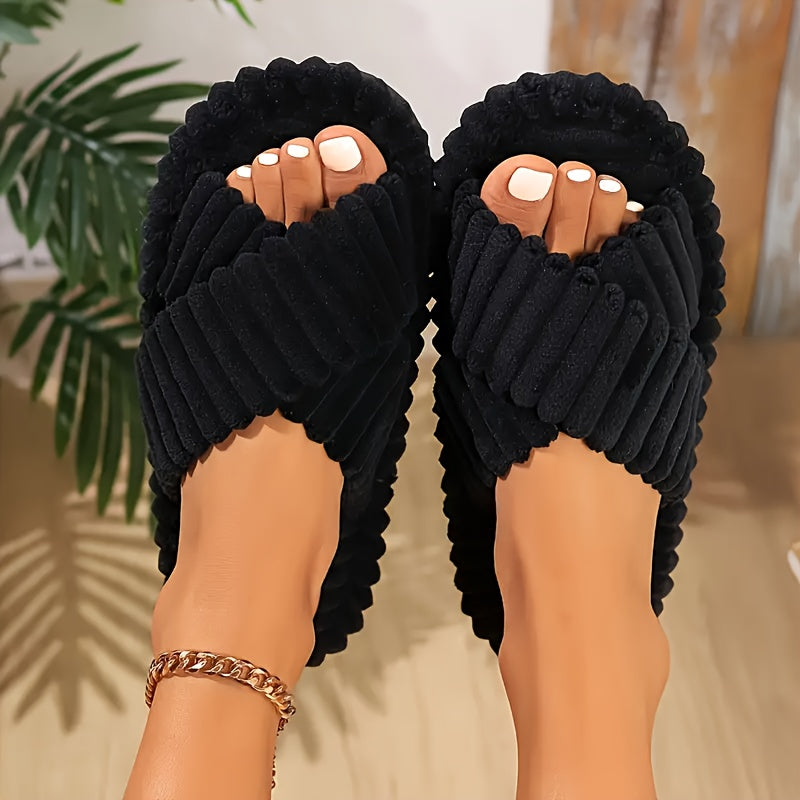 Women's Comfortable Plush Slippers, Soft Warm Winter Indoor/Outdoor Thick-Soled Open-Toe Couple Slippers, Cute Slippers. Available in Multiple Colors: Khaki, Gray, Black, Pink, White. Foldable Quick-dry House Shoes. Fluffy Soft Fabric Is Light Beige