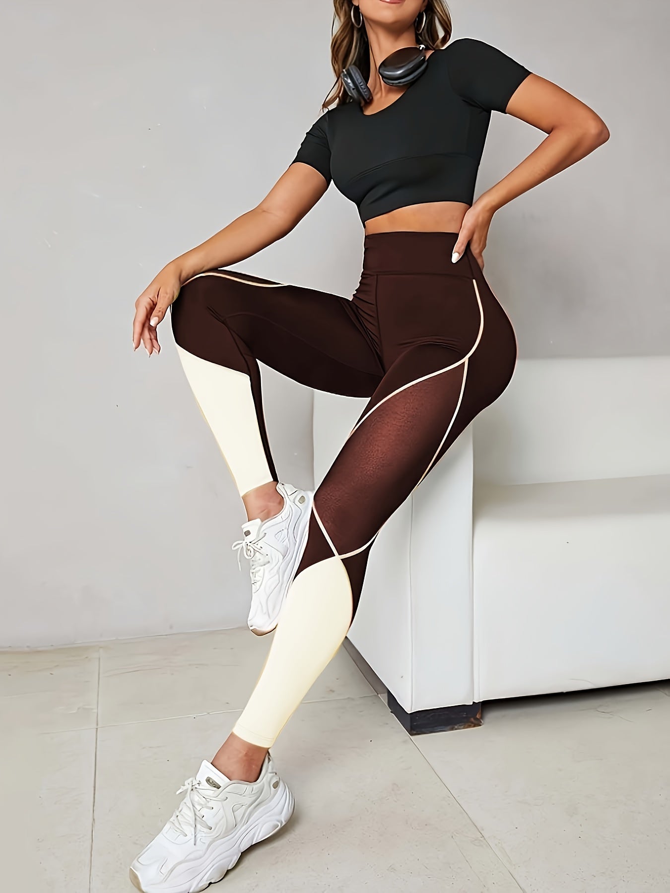 High-Waisted Contrast Mesh Leggings