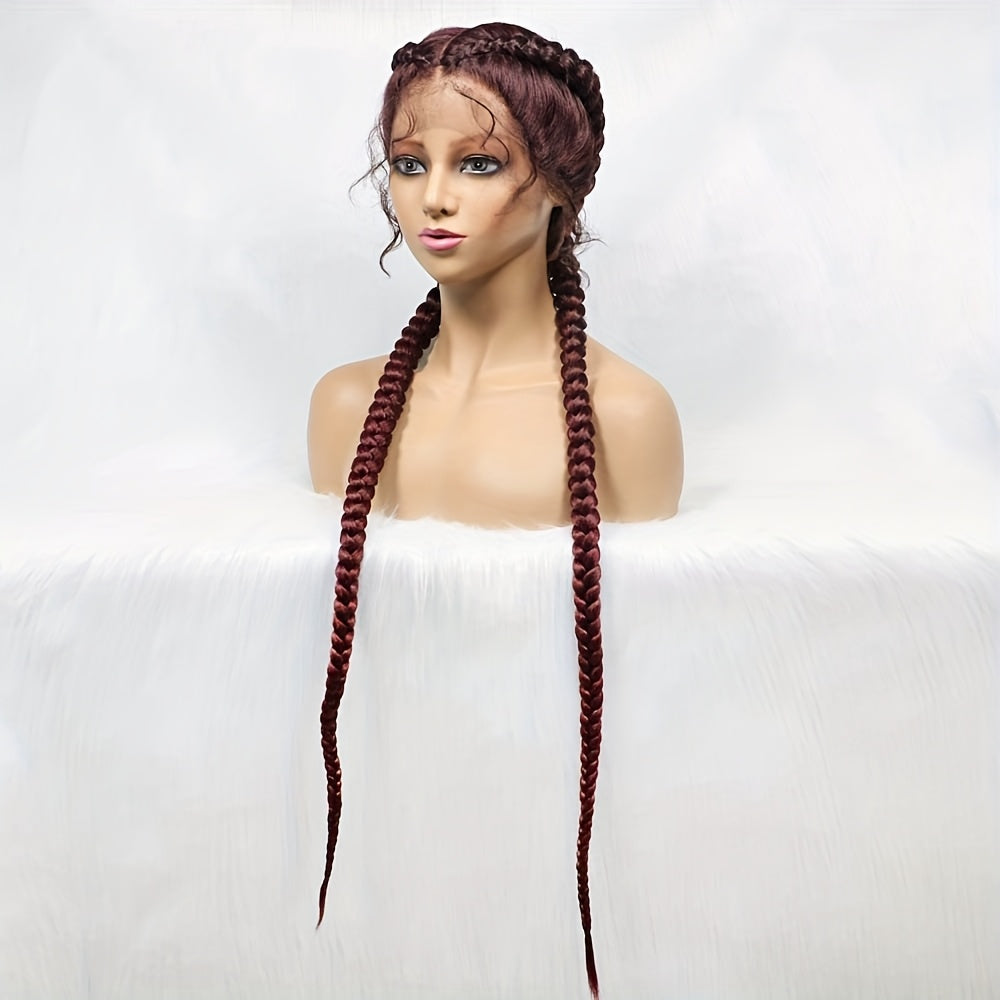 Elegant Double Braided Synthetic Lace Front Wig for Women - Heat-Resistant, Glueless, Long Hair with Natural 2x Twist Braids, High Density Fiber, Perfect for Formal Events, Formal Hairpiece | Elegant Hair Style | Heatresistan