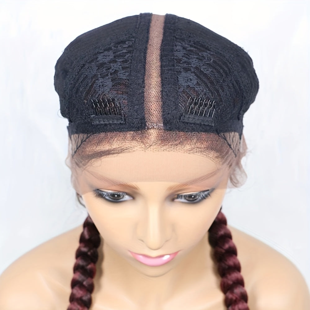 Elegant Double Braided Synthetic Lace Front Wig for Women - Heat-Resistant, Glueless, Long Hair with Natural 2x Twist Braids, High Density Fiber, Perfect for Formal Events, Formal Hairpiece | Elegant Hair Style | Heatresistan