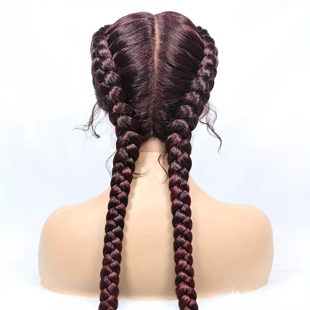 Elegant Double Braided Synthetic Lace Front Wig for Women - Heat-Resistant, Glueless, Long Hair with Natural 2x Twist Braids, High Density Fiber, Perfect for Formal Events, Formal Hairpiece | Elegant Hair Style | Heatresistan
