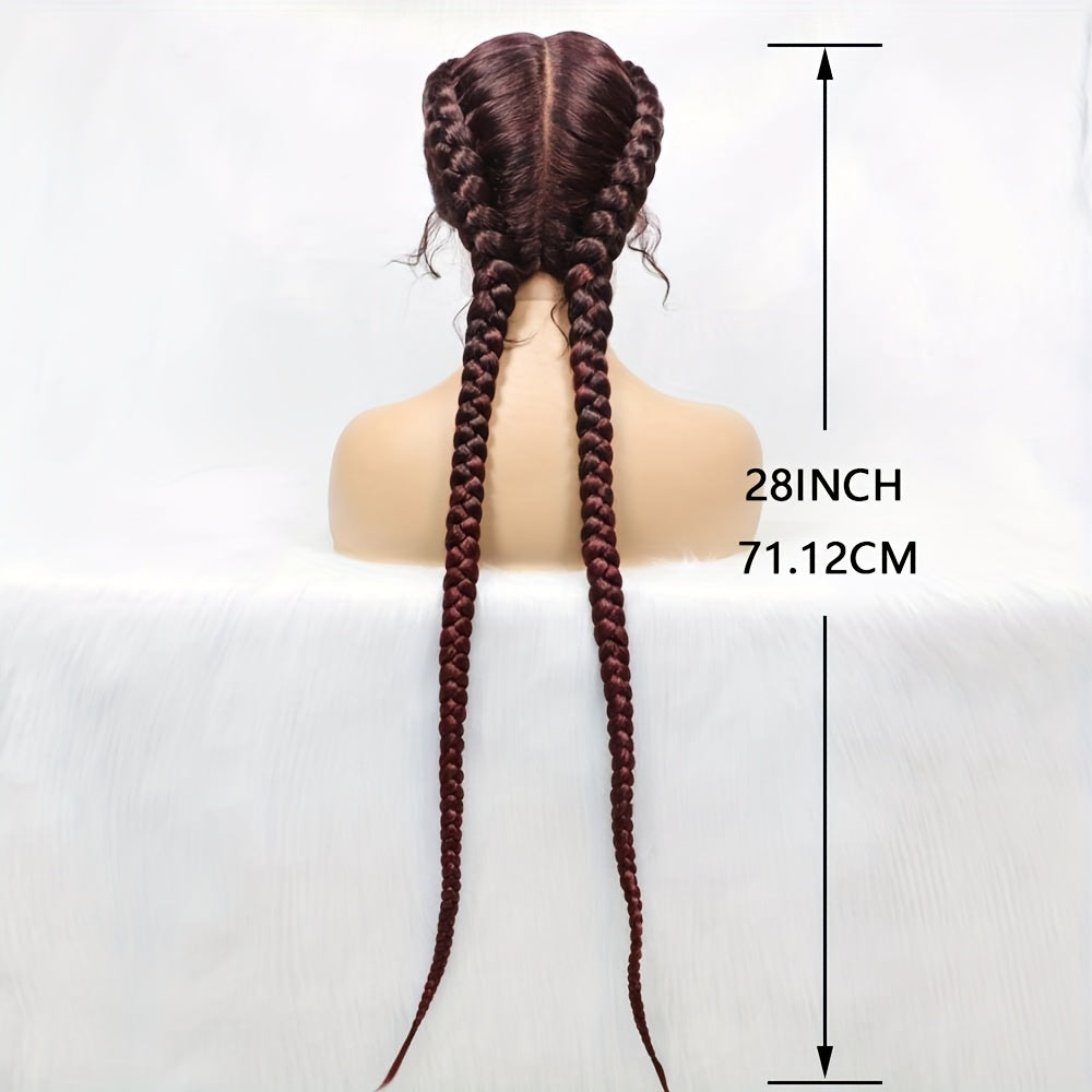 Elegant Double Braided Synthetic Lace Front Wig for Women - Heat-Resistant, Glueless, Long Hair with Natural 2x Twist Braids, High Density Fiber, Perfect for Formal Events, Formal Hairpiece | Elegant Hair Style | Heatresistan